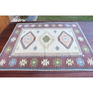 Alfombra Vintage de 6x7.1 pies, Alfombra Turca Grande, Alfombra Sólida Marrón Azul - Product Image 3