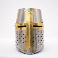 Casco Cruzado Medieval Antiguo con Acabado Plateado, Caballero Templario, Armadura de Acero Pulido, Coleccionable para Regalos, Estilo Vintage