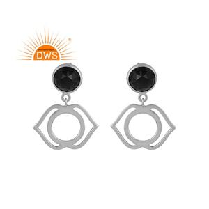 Boucles d'oreilles Chakra noir en Onyx pour femmes, bijou pendant, en pierre précieuse au troisième œil, style indien, en argent massif, vente en gros - Product Image 4
