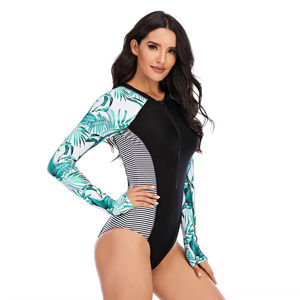 2025 Customized Split Sublimation Print Women Girls One Piece Long Sleeves Bikini Swimwear <b>Rash</b> <b>Guard</b> <b>Swimsuit</b> - Product Image 3