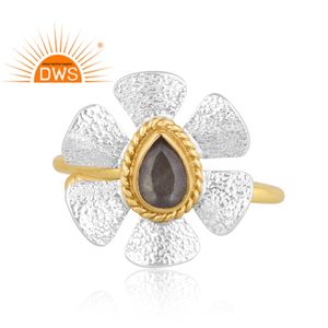 Último diseño hecho a mano 18K chapado en oro Natural labradorita piedra preciosa diseño Floral anillo apilable Demi joyería fina fabricante - Product Image 3