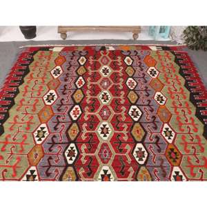 พรมตุรกีขนาดใหญ่ 6.7x10.4 ฟุต พรมวินเทจ พรมคิลิมสีแดงแบบโมร็อกโก - Product Image 3