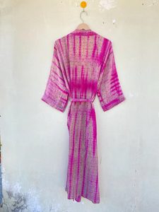 100% soie rose crêpe cravate-teinture Kimono Robe pour femmes séchage rapide lisse été automne printemps vêtements de nuit cordon fermeture-taille libre - Product Image 2