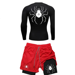 Ensemble de Compression vêtements de sport pour hommes respirant séchage rapide Gym Shorts + chemise 2 pièces 100% coton course entraînement été Sport costume - Product Image 2