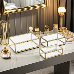 Luxury <b>Clear</b> Glass Jewelry <b>Box</b> Set Gold Brass Metal Frame Keepsake Organizer Decorative Trinket Display Case for Home Decor - Product Image 2