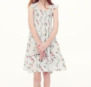 Vestido de Verano para Niñas con Estampado Floral, Estilo A-Line, Mangas de Pétalo, Hasta la Rodilla, de Algodón y Gasa, con Hombros con Volantes, Estilo Muñeca - Product Image 2