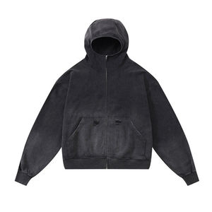2025 personnaliser Vintage pleine fermeture éclair mélangé cagoule à capuche hommes acide lavage Denim masqué à capuche - Product Image 3