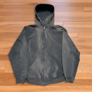 Sweat à capuche vierge polaire personnalisé Zip up Vintage Double couche lavage à l'acide Sun Faded Distressed Hoodies pour hommes Vintage - Product Image 1