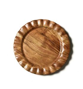 Bandeja redonda de madera con borde festoneado inspirada en flores, bandeja de servir hecha a mano, bandeja decorativa para mesa, para decoración del hogar. - Product Image 5