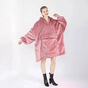 Hot Sale Cheap Price <b>Hooded</b> Wearable Sweatshirt Flannel Plush Sherpa Oversize Hoodie <b>Blanket</b> Sweatshirt for Kids and <b>Adults</b> - Product Image 2