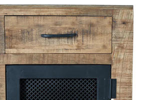 Buffet de style industriel moderne avec finition rustique en bois de manguier et portes métalliques, accompagné de dessous-de-verre en métal - Product Image 2