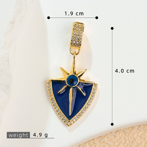 Pendentif bouclier en émail en laiton avec motif étoile et ange, breloque amulette protectrice pour la fabrication de bijoux en gros - Product Image 6