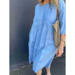 Vestido de Lino ANISHA SKY - Elegante Vestido Casual de Fiesta para Tallas Grandes, Personalizable, Transpirable, con Cintura Elástica, Tallas XS-XL, para el Día, Fiestas y Celebraciones - Product Image 5