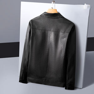 Veste en cuir à revers simple pour hommes Veste en cuir à fermeture éclair décontractée d'affaires pour hommes OEM avec logo personnalisé - Product Image 4