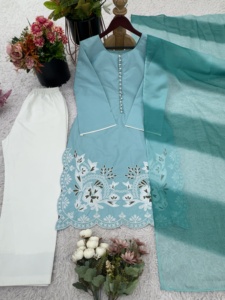 Nueva colección de diseñador en Heavy Georgette kurta-Bottom y Dupatta Set completamente cosido listo para usar - Product Image 5