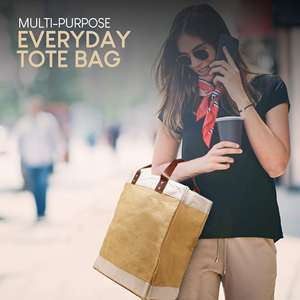 Vente en gros sac fourre-tout en jute naturelle robuste pour femmes sac d'épicerie en toile de jute écologique avec poignée en cuir - Product Image 6