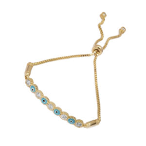 Piedra redonda CZ turquesa esmalte ojo diseño pulsera ajustable venta al por mayor 925 joyería de plata esterlina - Product Image 1