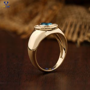 0,64 TDW Fancy Blue Pear Solitaire Diamond Ring 18K Ajuste de bisel de oro amarillo/Dome Shank Style GemStone Labstone Jewelry - Product Image 5