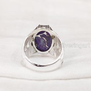 Anillo de exportación para hombre, piedra preciosa turquesa de cobre púrpura Natural, anillo de piedra natal de diciembre, joyería fina árabe, anillo de Plata de Ley 925 - Product Image 5