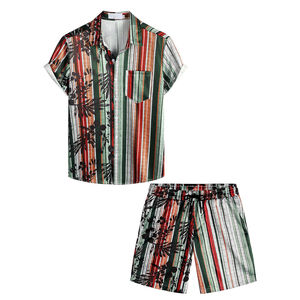 Ensemble T-shirt et short décontracté pour homme en coton tricoté écologique à col rond, imprimé numériquement et brodé - Product Image 1