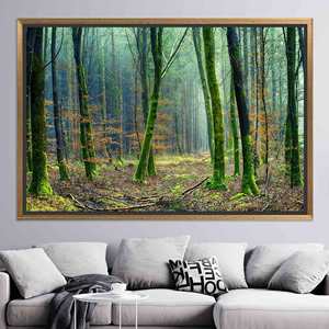 Tableau imprimé sur toile : Paysage forestier avec effet verre trempé, TOILE ENCADRÉE DORÉE - Product Image 1