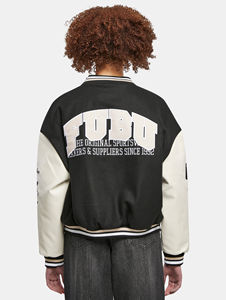 แจ็คเก็ตวาร์ซิตี้สำหรับฤดูหนาวแบบยูนิเซ็กซ์ แขนทำจากขนสัตว์คุณภาพพรีเมียม แต่งขอบหนัง สไตล์คลาสสิกแบบเลตเตอร์แมน เสื้อผ้ากีฬาสำหรับโรงเรียน ปักโลโก้ด้านหน้าได้ตามต้องการ - Product Image 3