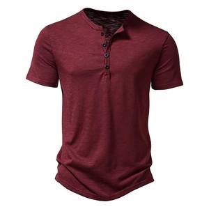 Henley Collar personalizable verano hombres Casual Color sólido manga corta Camiseta para hombres alta calidad hombres camisetas - Product Image 3