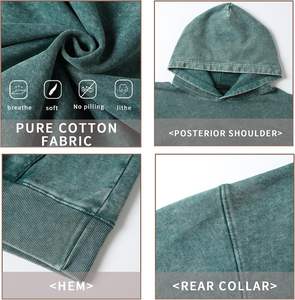 Sudadera con capucha de gran tamaño lavada con ácido 100% algodón informal de invierno personalizada de 500g/m2, Jersey vintage con logotipo frontal de talla grande y peso pesado desteñido - Product Image 4