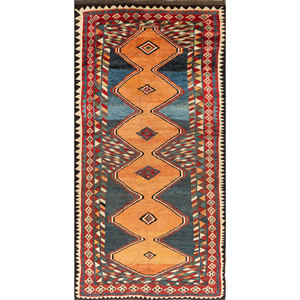 Kiaan Hand Knotted Wool Rugs <b>Red</b> & Orange Geometric Abstract Kilim Design for Home for Entryway Hallway 9x12 Rectangle for Teens - Product Image 1