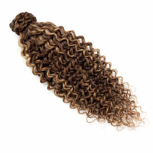 Extensions de cheveux humains bouclés crépus à clipser, effet vague d'eau # Mélange blond châtain sable 4/27 - Product Image 1