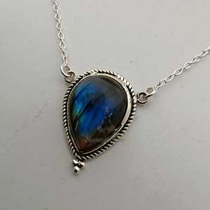 Collier en labradorite, pendentif fait main en argent sterling 925, bijoux bohèmes en labradorite naturelle en forme de goutte - Product Image 6