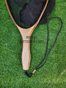 Filet d'atterrissage de pêche à la mouche en plein air Filet à truite Cadre en bois avec filet en caoutchouc Filet coulé à la main Thor Filet de pêche à la truite - Product Image 5