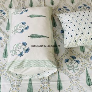Parures de lit indiennes artisanales Sanganeri imprimées à la main, draps de lit avec taies d'oreiller - Product Image 5