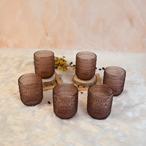 Juego de 6 Vasos de Vidrio con Patrón de Gotas de Lluvia en Relieve, Color Oro Rosa, Estilo Vintage, para Jugo o Vino - Product Image 1