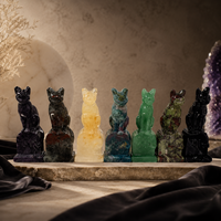 Sculpture de chat en cristal naturel poli à la main, style gothique, pour décoration d'Halloween, collection et cadeaux