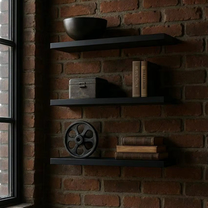 Estante de Almacenamiento de Madera Maciza de Color Negro Hecho a Mano, Juego de Estantes Flotantes, 100% Natural, Estante de Pared Flotante de Madera Rústica - Product Image 1