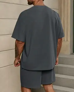 Ensemble de shorts décontractés pour hommes en 2 pièces Motif uni T-shirt à manches courtes 100% coton Séchage rapide Respirant Écologique - Product Image 3