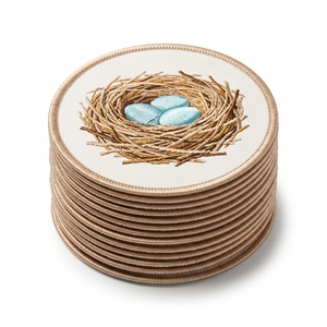 Écusson personnalisé de marque, motif bouclier en écorce de bouleau et mousse verte, avec bordure gris sergé blanc cassé, thermocollant - Product Image 4