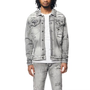 Conjunto de Chaqueta y Pantalones Vaqueros para Hombre, Estilo Urbano, Diseño Sólido, Bordado - Product Image 3