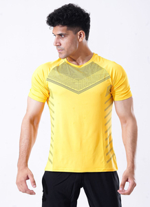 Gym T-shirt Hommes Sports Manches Courtes Jaune Slim Fit Running T Shirt Male Workout Tee Tops Summer Fitness Clothing - Product Image 6