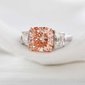 3.00CT Cushion Fancy Vivid <b>Pink</b> Colour Lab Grown IGI Certified Diamond Three Stone Ring for women - Product Image 5