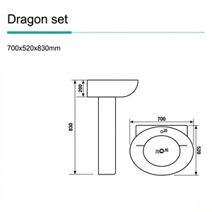 อ่างล้างหน้าเซรามิกแบบตั้งพื้นพร้อมท่อน้ำทิ้งรูปตัว P สำหรับห้องน้ำ วิลล่า และโรงแรม - Product Image 2