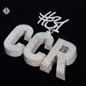 Personalizado hombres Hiphop Moissanite Iced Out Bubble letra colgante personalizado Bling placa de identificación encanto joyería diamante Aleación de Metal - Product Image 2