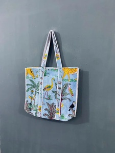 Sac fourre-tout pour femme en velours imprimé à la main en Inde, style bohème vintage, imprimé jungle bleu, broderie multicolore, fermeture éclair pour - Product Image 3