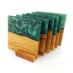 Venta al por mayor Lametierartz estilo clásico posavasos cuadrados de madera de olivo y resina epoxi para uso doméstico-para bebidas café té piedra - Product Image 1