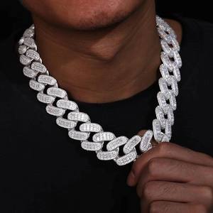 Cadena Cubana de Lujo de Plata de Ley 925 para Hombre con Moissanita Real VVS1 que Pasa la Prueba y Collar de Perlas Blancas - Product Image 2