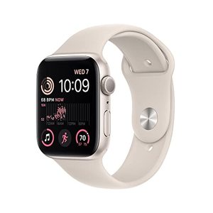 Montre connectée Watch SE (2e génération) GPS 44 mm, boîtier carré en aluminium Starlight, bracelet sport S/M, suivi de la forme physique/du sommeil, moniteur de fréquence cardiaque - Product Image 1