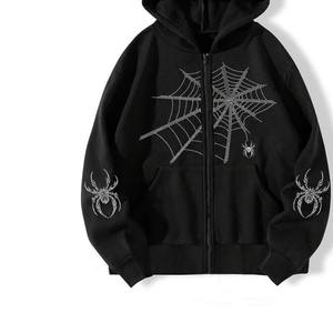High Quality Customized Men's Winter Streetwear Regular Fit Embroidered Rhinestone <b>Zipper</b> <b>Hoodies</b> 100% Cotton Fleece Wholesale - Product Image 5