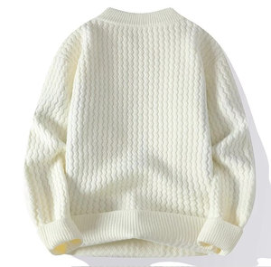 Pull d'hiver en tricot torsadé à col rond en acrylique personnalisé pour homme avec logo frontal anti-rétrécissement, options personnalisées, étiquette frontale, motif d'hiver - Product Image 2