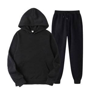 Ensemble de survêtement pour homme, sweat à capuche et pantalon de jogging personnalisés avec fermeture éclair, vêtements d'entraînement en coton pour l'hiver, survêtement personnalisable uni - Product Image 1